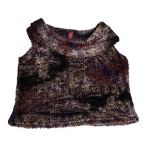 Y2K Fuzzy Plaid Sleeveless Sweater top